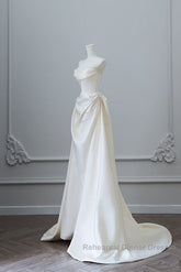 Unique Mermaid Strapless Long Wedding Dresses With Short Sleeves Brides Dress